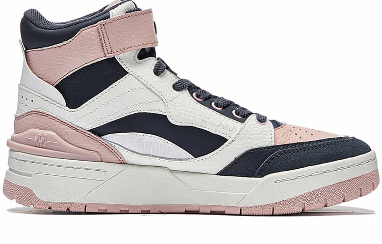 LINING RSR 101 Vintage Basketball Shoes Women's High-Top Light Blush/Ebony Black/Mist White 3