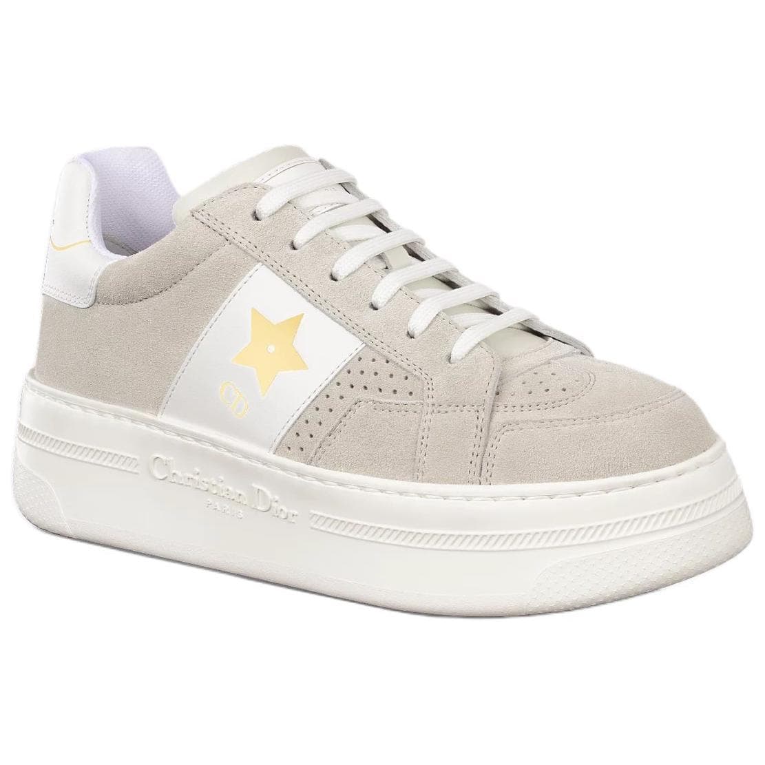 DIOR Star Platform Shoes Cow Leather Round Toe Lace-Up Low-Top Skateboard Shoes Women's Light Beige 5