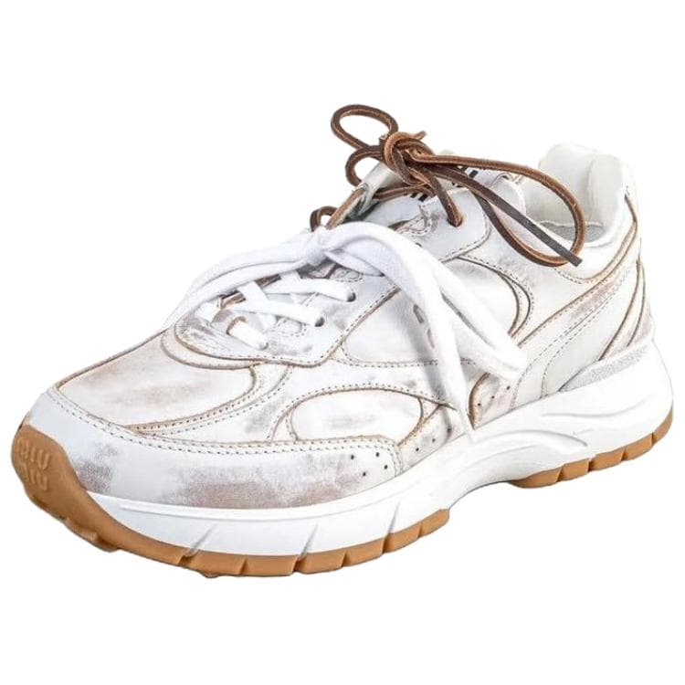 New Balance x MIU MIU Burnished Distressed Chunky Sole Platform Low-Top Casual Lifestyle Shoes Women's White 2