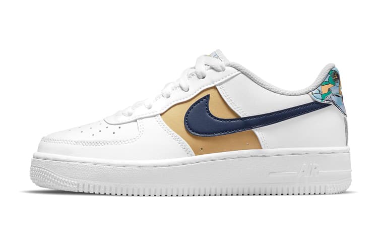 Nike Air Force 1 Low '07 LV8 White Blue Void Metallic Gold GS 2