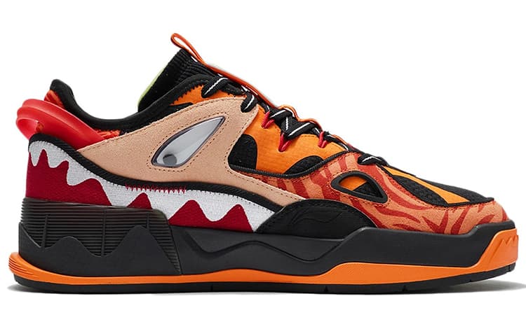 LiNing CF Anti-Slip Wear-Resistant Low-Top Skateboard Shoes Men's Black Orange 4