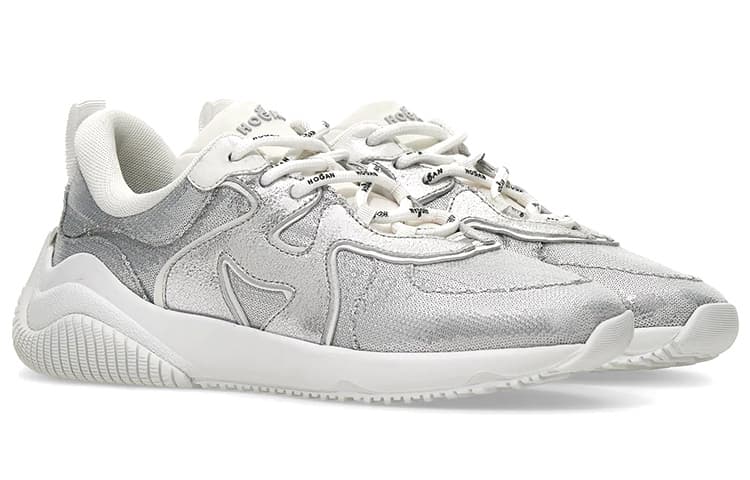 HOGAN H597 Cushioned Slip-Resistant Abrasion-Resistant Low-Top Casual Shoes Women's Silver White 6