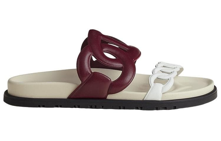 HERMES Extra Rubber Sole Odor-Resistant Slide Slippers Women's Red White 3