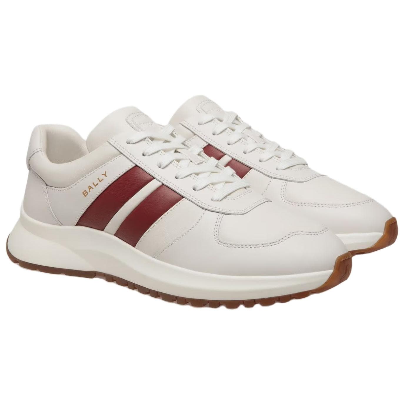 BALLY Outline Calfskin Round Toe Lace-Up Low-Top Casual Lifestyle Shoes Men's White Red 5
