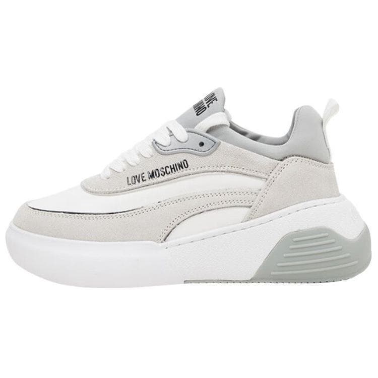 LOVE MOSCHINO Leather Round-Toe Lace-Up Low-Top Casual Shoes Women's Gray 2