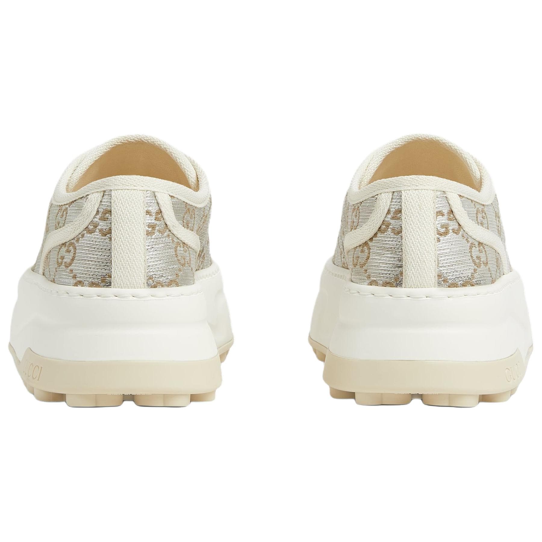 GUCCI Women's Tennis 1977 Canvas Metallic GG Grosgrain Trim Round Toe Lace-Up Low-Top Sneakers Silver 4