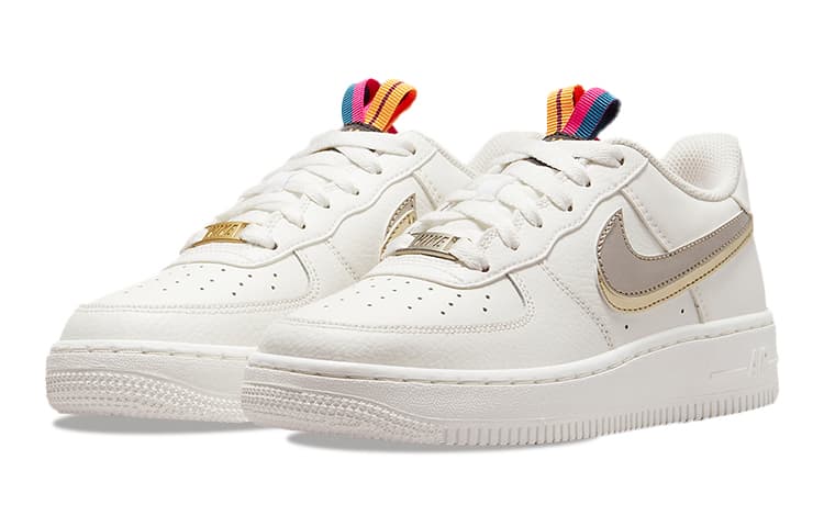 Nike Air Force 1 LV8 Double Swoosh Silver Gold GS 5
