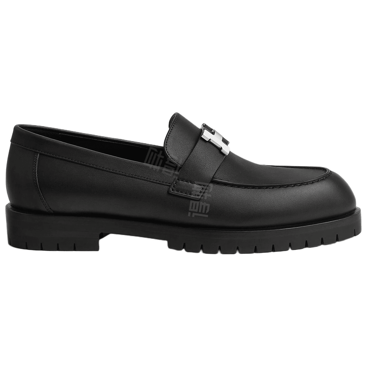 HERMES Faubourg Calfskin Round Toe Slip-On Loafers Women's Black 3