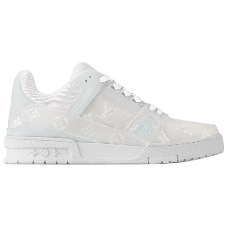 LOUIS VUITTON Trainer Logo Print Round Toe Lace-Up Low-Top Sneakers Unisex White 3