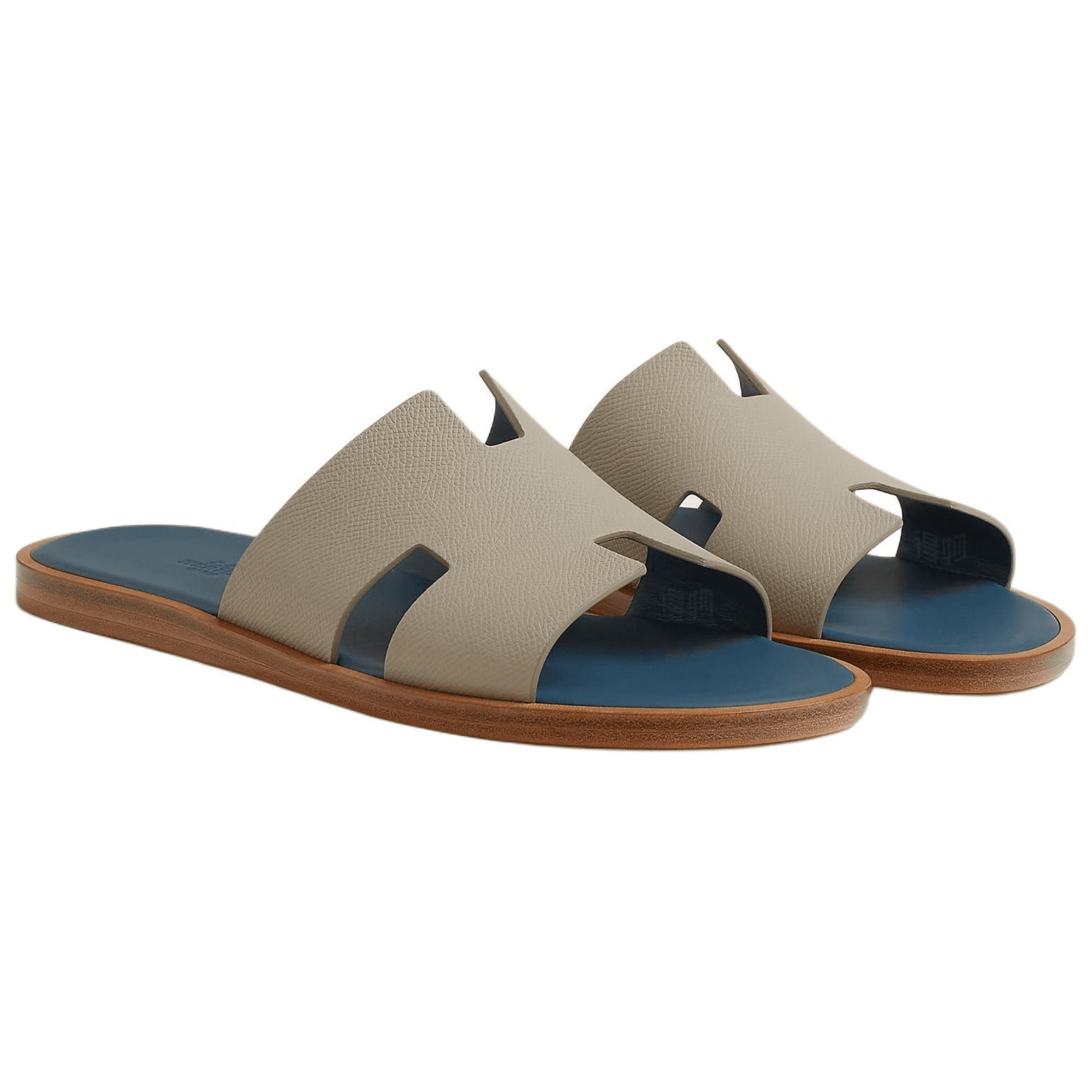 HERMES Izmir Calfskin Flat Open-Toe Slide Sandals Men's Gray 5