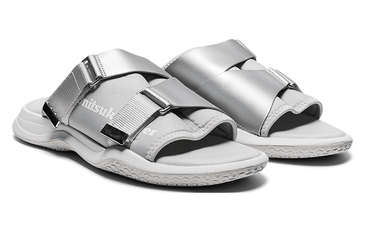 Onitsuka Tiger OHBORI SLIDER 2.0 Buckle Trendy Versatile Sports Anti-Slip Flip-Flops Unisex Silver 5