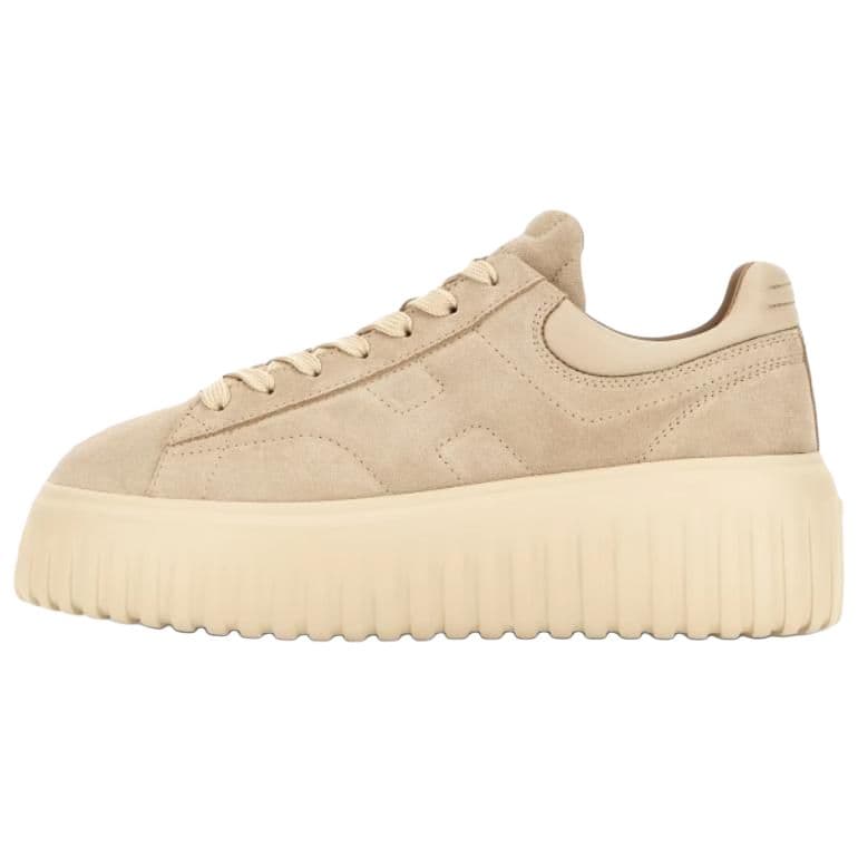 HOGAN H-Stripes Cow Split Leather Round Toe Lace-Up Thick Sole Biscuit Shoes Low-Top Casual Shoes Women's Brown 2