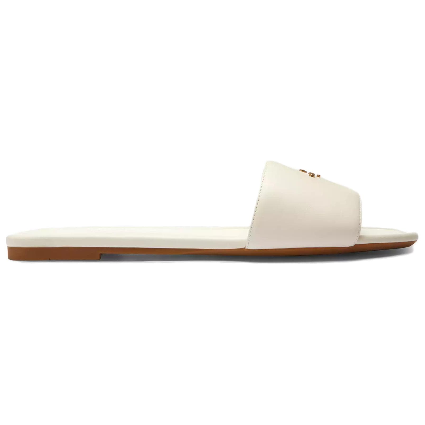COACH Signature Leather Flat Open-Toe Slide Sandals Women's White 4
