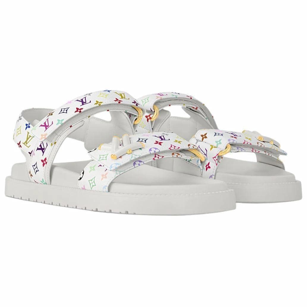 LOUIS VUITTON Lv Sunset Flat Comfort Sandal Takashi Murakami White Women's 6