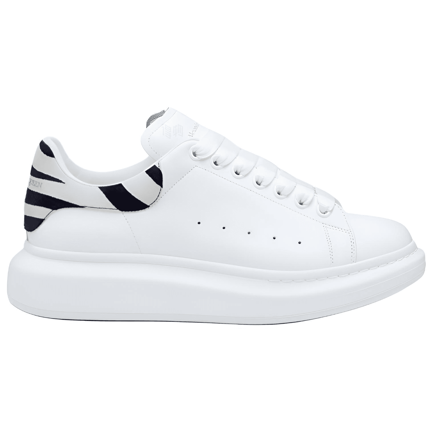 Alexander McQueen Calf Leather Thick Sole Lace-Up Zebra Print Low-Top Casual Shoes Men's White 3