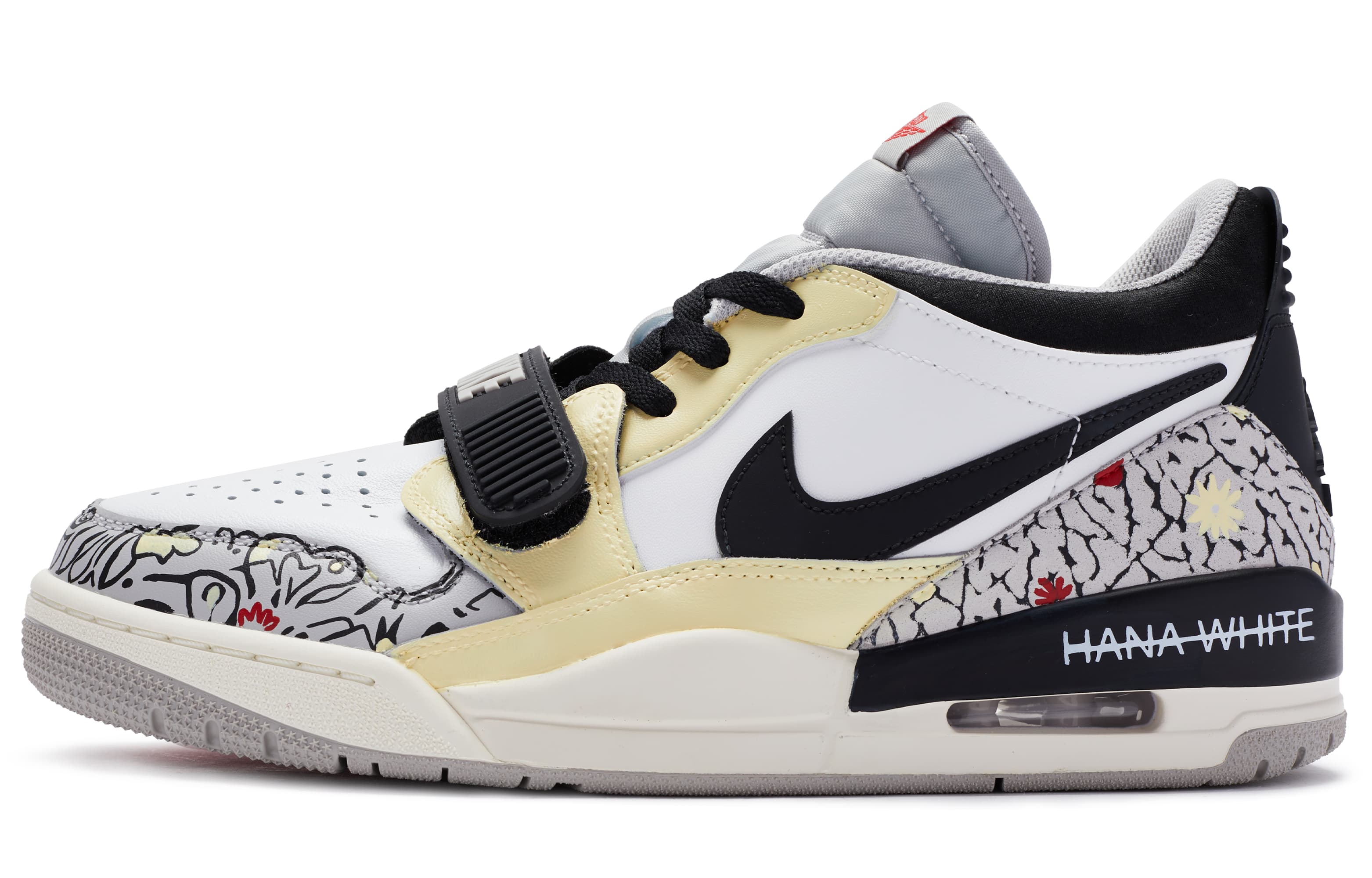 Custom Jordan Legacy 312 BIGNIU City Love Theme Daisy Low-Top Retro Basketball Shoes Men's Black Label Yellow Red 2