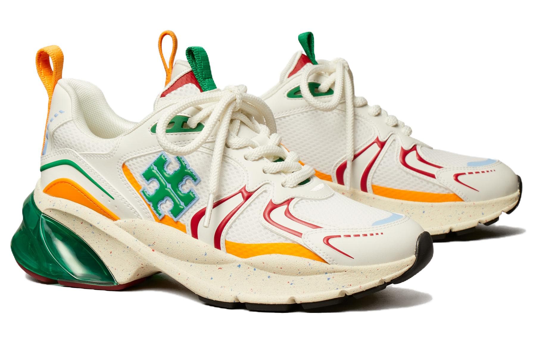 TORY BURCH Good Luck Fabric Lace-Up Round Toe Low-Top Casual Sneakers Women's White Green Red 4