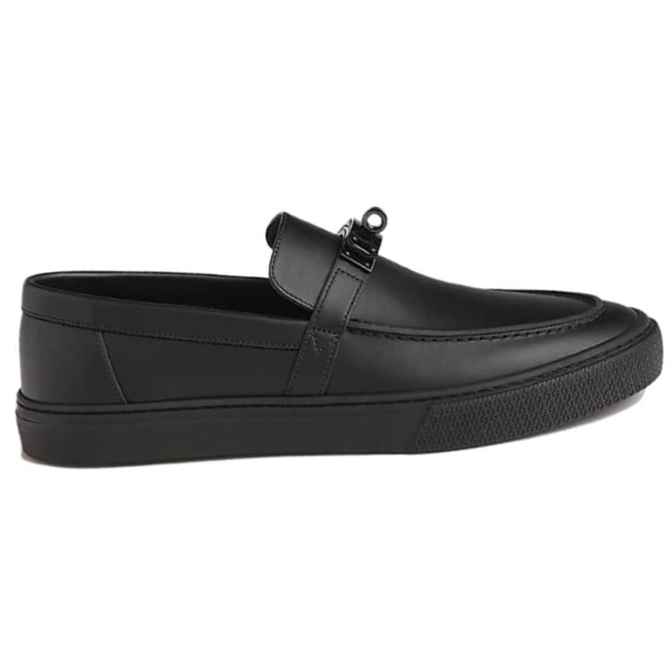 HERMES Game Round Toe Slip-On Loafers Men's Black 3