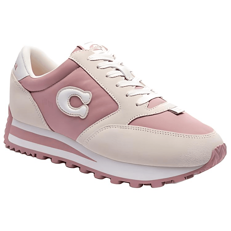 COACH Polyester (Polyester) Suede Round Toe Lace-Up Platform Low-Top Casual Shoes Women's Pink 5