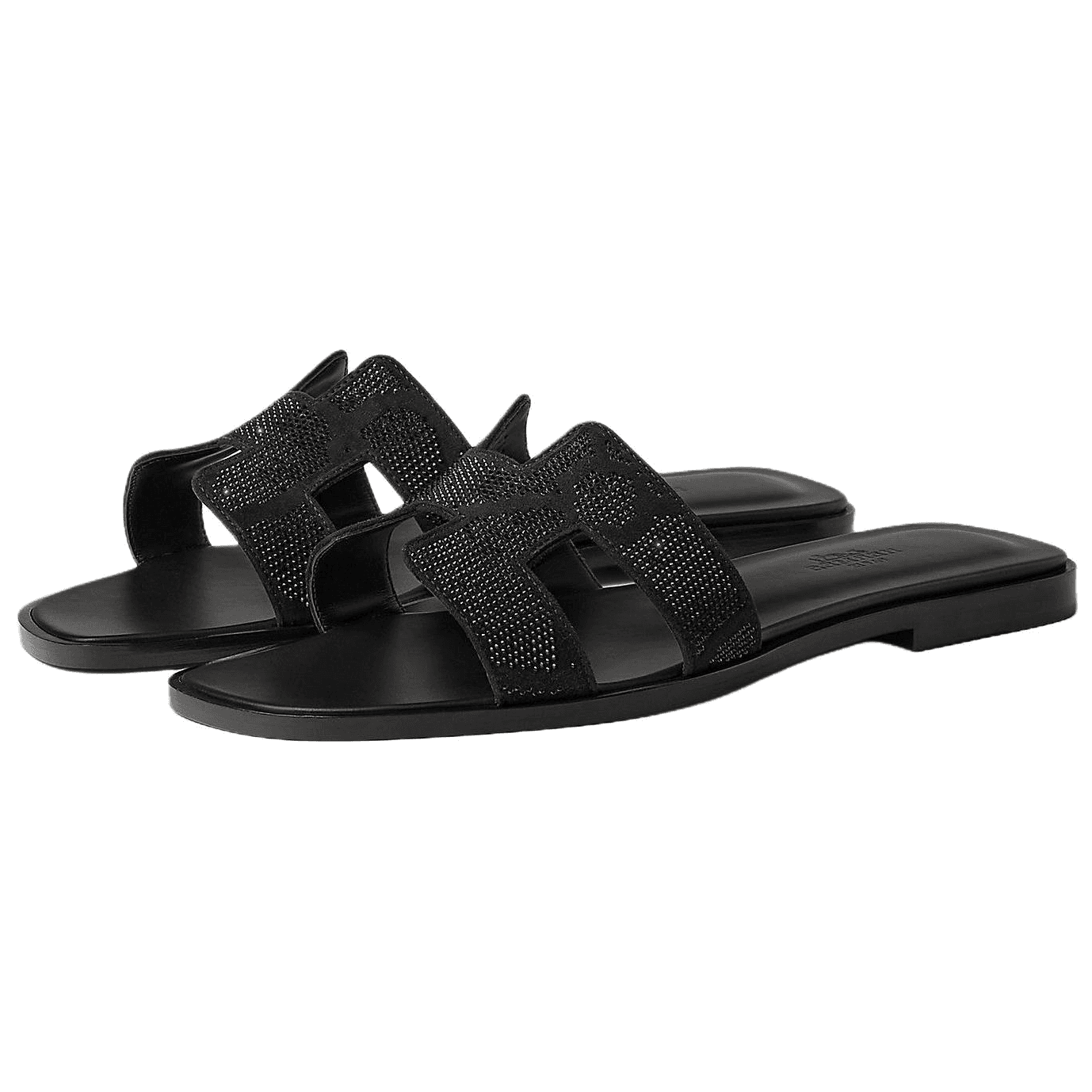 HERMES Women's Oran Suede Goatskin Slide Sandals Black 6