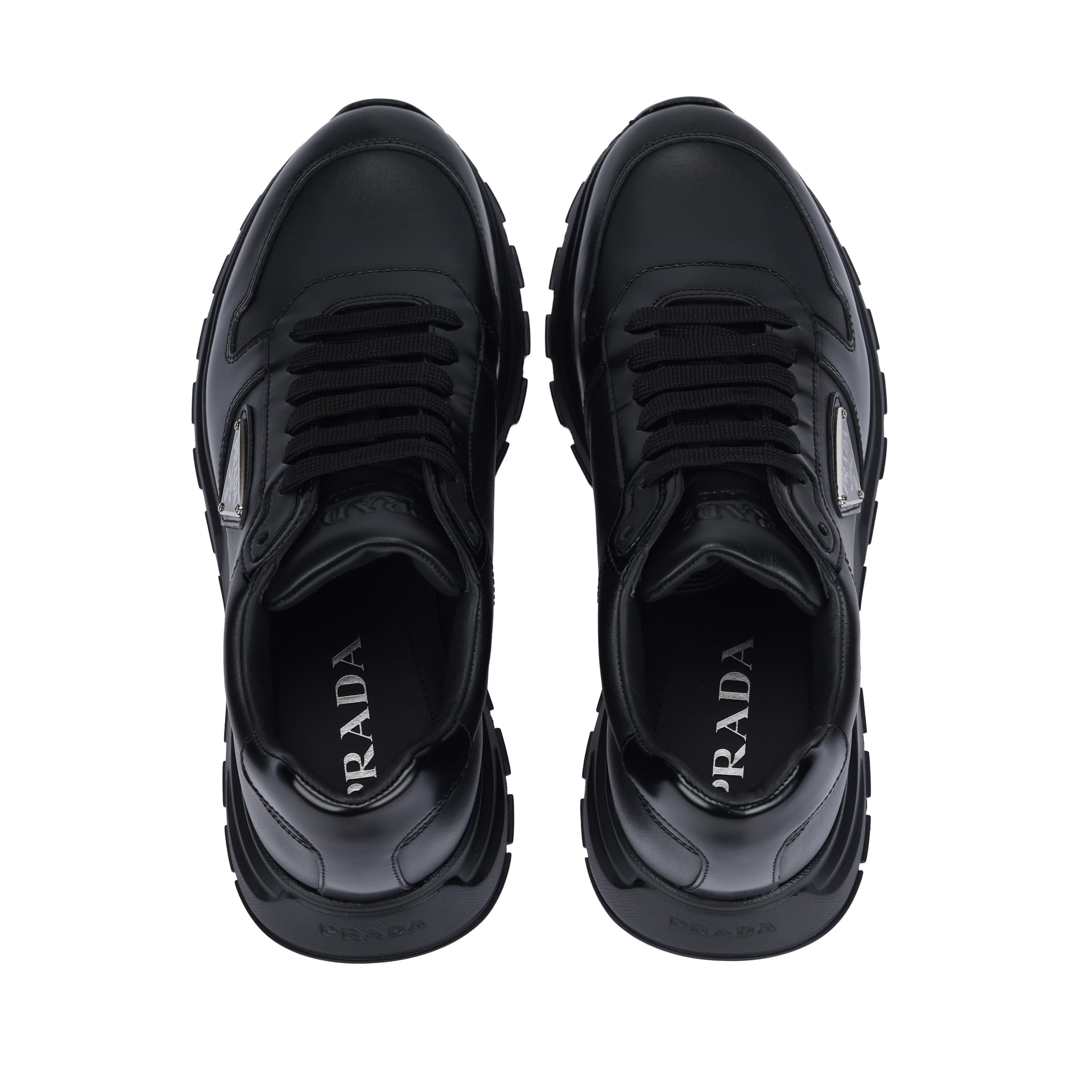 PRADA Lambskin Leather Round Toe Lace-Up Low-Top Casual Shoes Men's Black 5