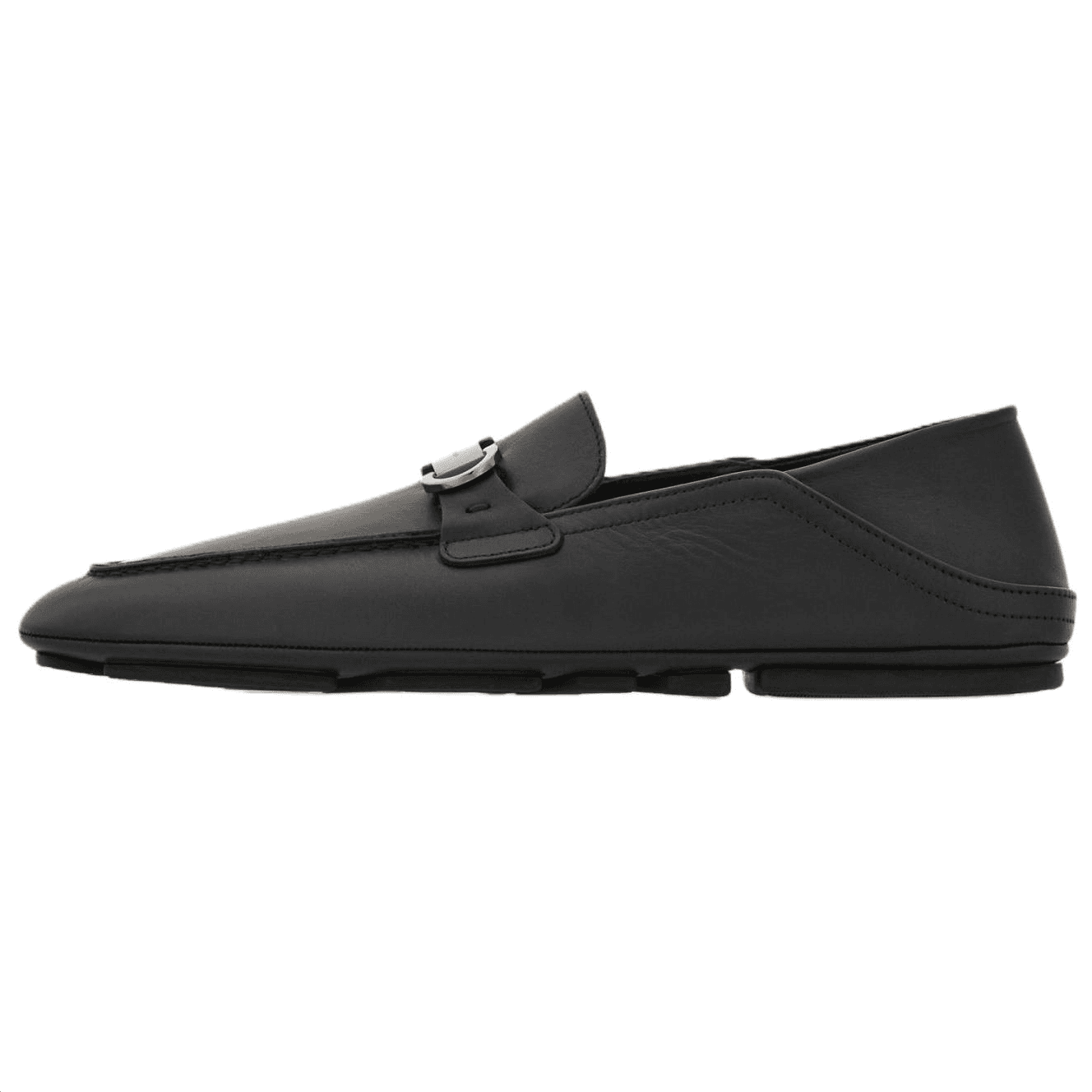 FERRAGAMO GANCINI Calfskin Square-Toe Flat Loafers Men's Black 2