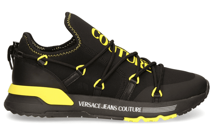 VERSACE JEANS Round Toe Lace-Up Low-Top Sneakers Men's Black Yellow 3