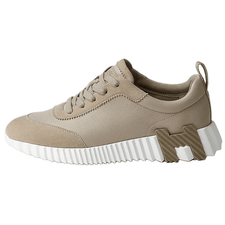 HERMES Bouncing Goatskin Thick Sole Lace-Up Casual Shoes Women's Beige