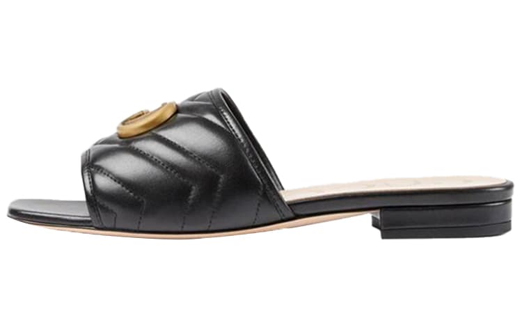 GUCCI Double G Slide Sandal Black Leather 2