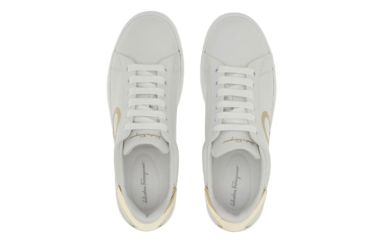 FERRAGAMO GANCINI Low Top Stylish Skateboarding Shoes Women's White Gold 5