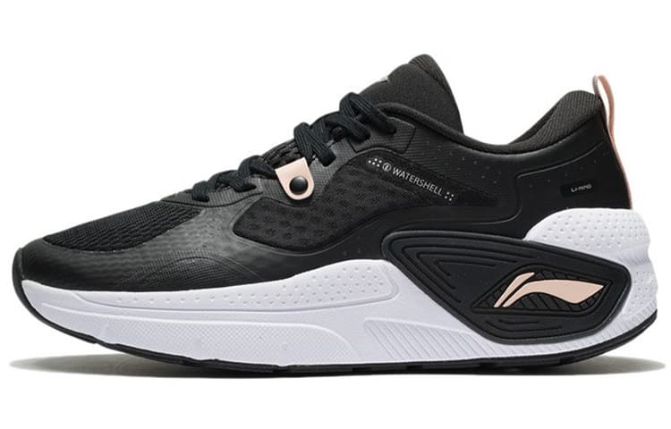 LiNing Reflective Trendy Shock-Absorbing Anti-Slip Waterproof Low-Top Casual Shoes Women's Black Pink 2