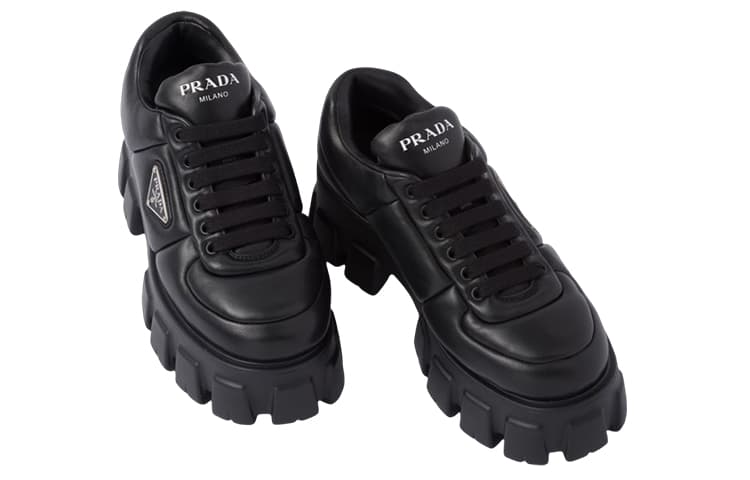 PRADA Monolith Brushed Leather Lace up Shoes 'Black' Women's 6