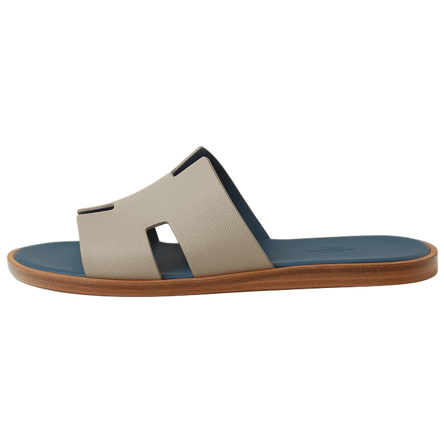 HERMES Izmir Calfskin Flat Open-Toe Slide Sandals Men's Gray 2