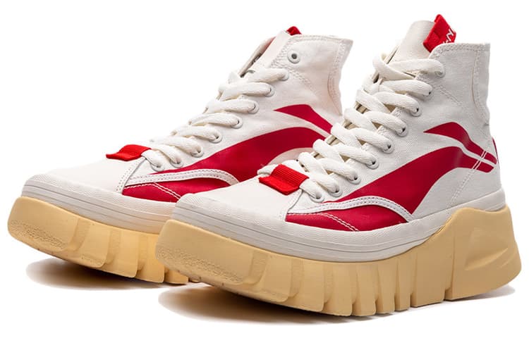 LiNing Wave BOOT Non-slip Lightweight High-Top Chunky Sneakers Men's White Red 3