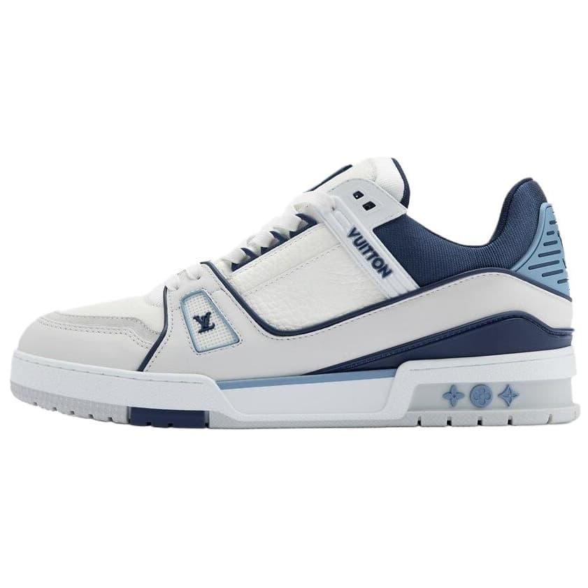LOUIS VUITTON Trainer Calfskin Round Toe Flat Low-Top Skate Shoes Men's Blue