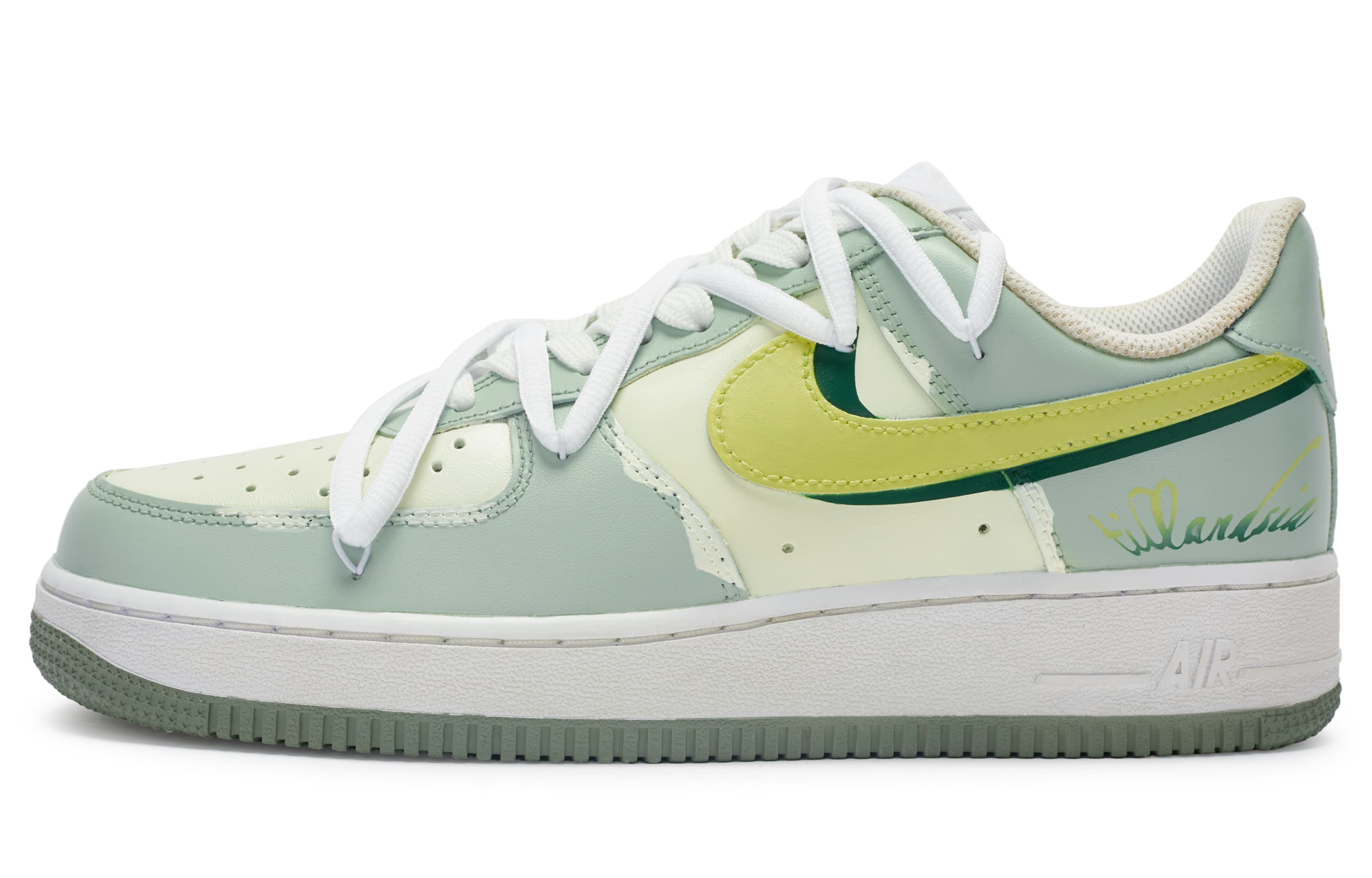 Nike Air Force 1 Low Low-Top Skateboard Shoes Men's Beige Yellow Green 2