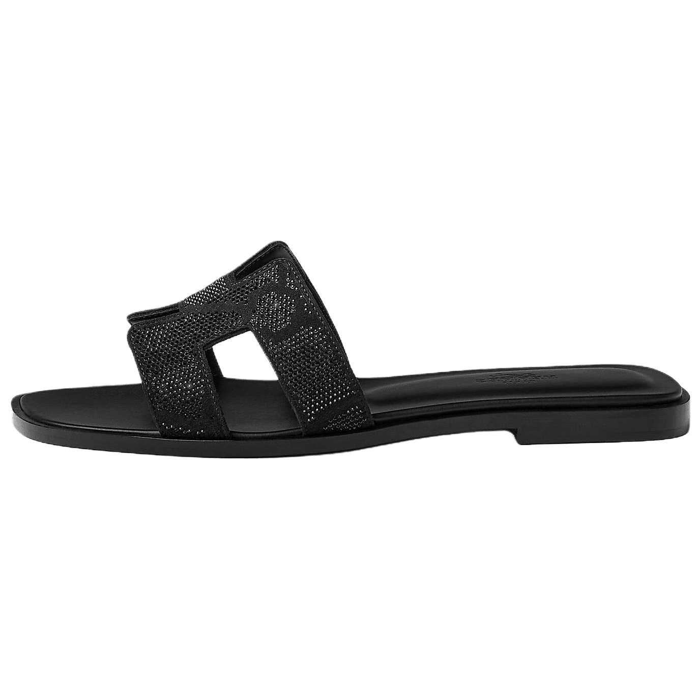 HERMES Women's Oran Suede Goatskin Slide Sandals Black