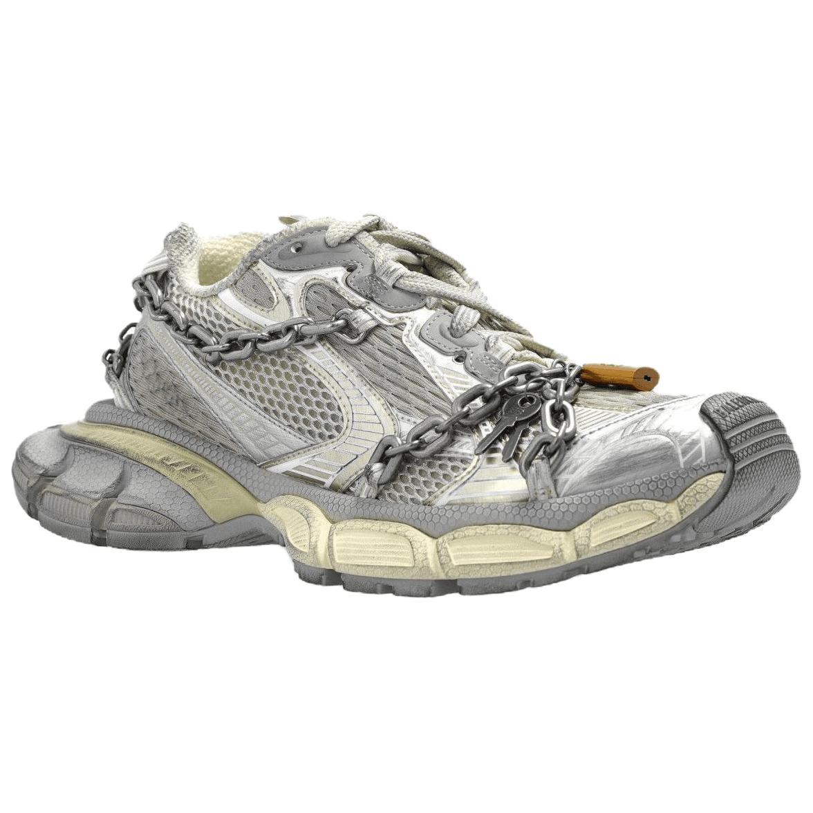 Balenciaga 3XL Fabric Chain Detail Round Toe Lace-Up Low-Top Dad Shoes Women's Grey 6