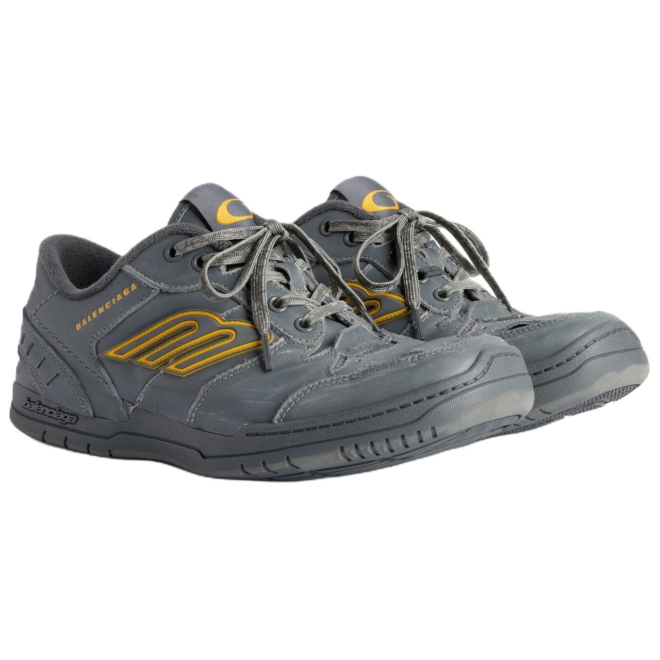 Balenciaga 25 Qixi Festival Series Hamptons Worn-Out Logo Embossed Distressed Effect Round Toe Lace-Up Low-Top Casual Sneakers Men's Gray 5
