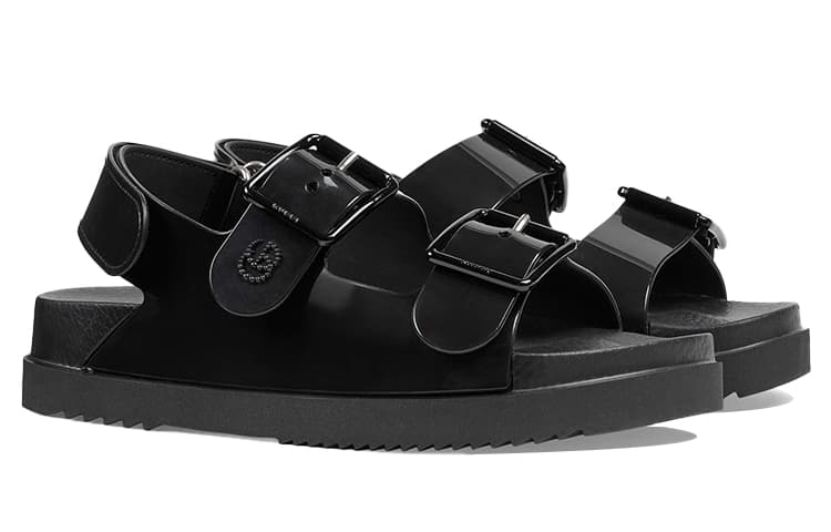GUCCI Mini Double G Sandal Black Rubber Women's 6