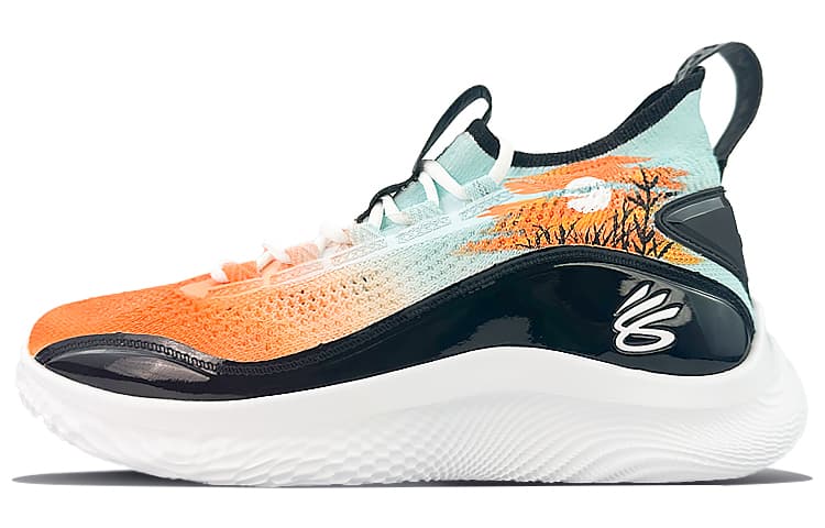 Under Armour Curry 8 Cushioned Wear-Resistant Breathable Mid-Top Basketball Shoes Unisex Orange Black 2