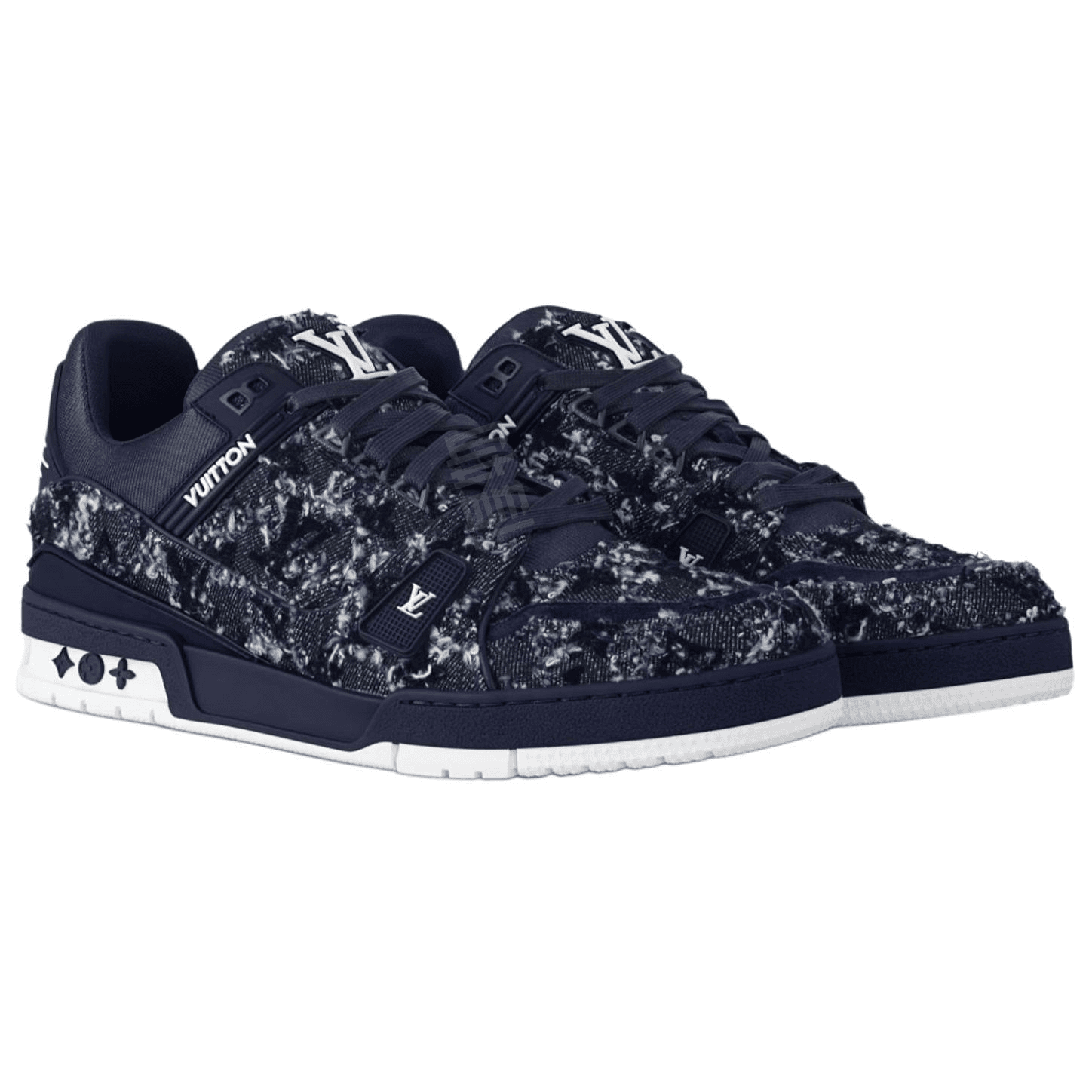 LOUIS VUITTON Trainer Denim Round Toe Lace-Up Low-Top Skate Shoes Men's Navy Blue 5