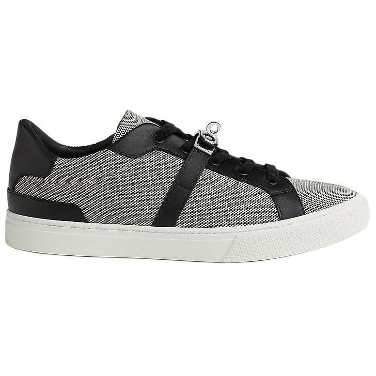 HERMES Day Calfskin Round Toe Lace-Up Low-Top Sneakers Men's Black 4