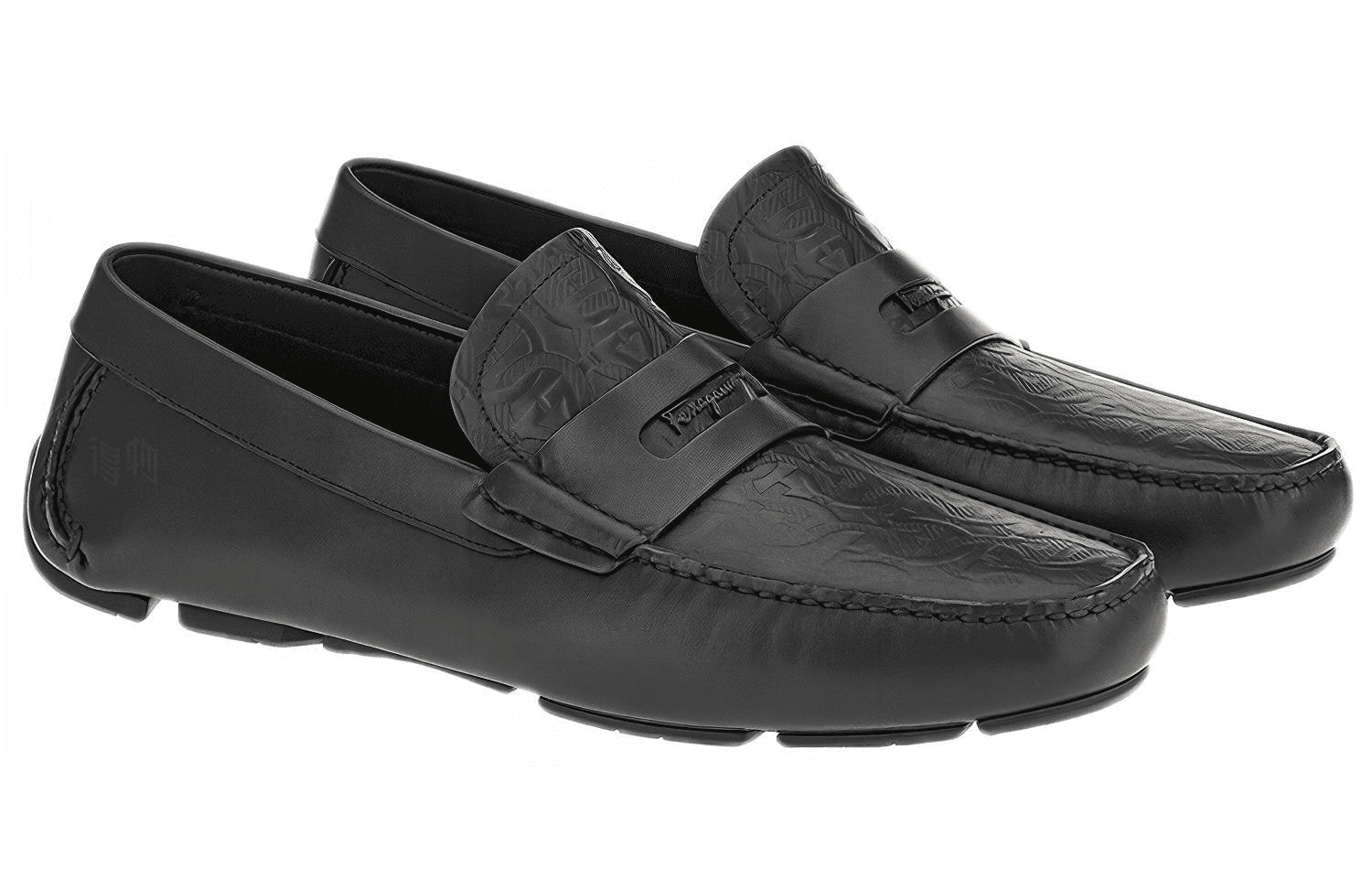 FERRAGAMO Calfskin Leather Flat Lightweight Casual Shoes Men's Black 3