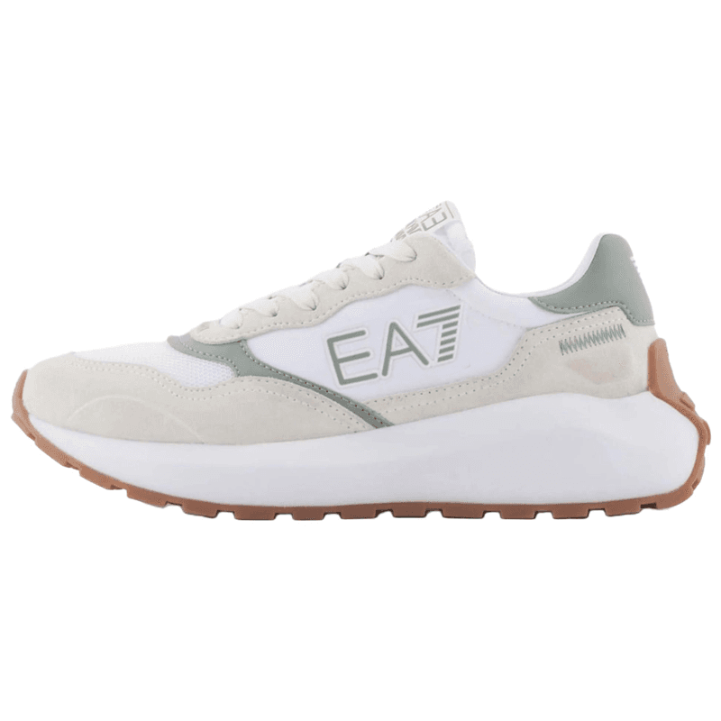 EMPORIO ARMANI EA7 PU Polyester Fabric Round Toe Lace-Up Running Shoes Low-Top Casual Shoes Unisex White Grey