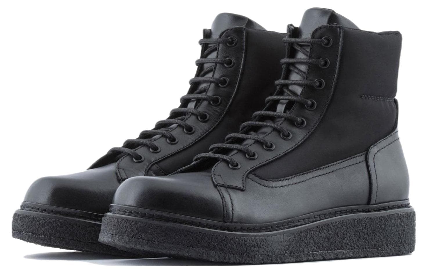 EMPORIO ARMANI Leather Lace-Up Round Toe Ankle Boots Men's Black 6
