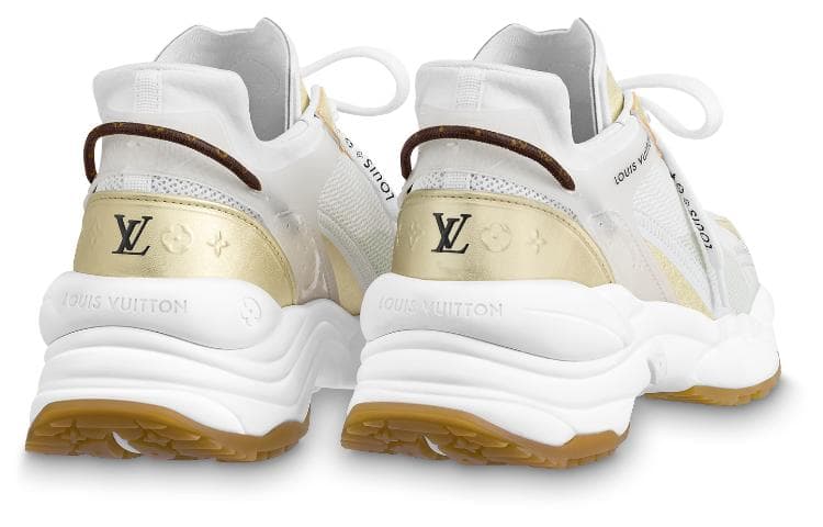 LOUIS VUITTON Run 55 Anti Slip Wear Resistant Low Top Casual Shoes Women's White Gold 5