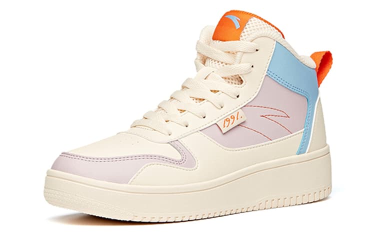 ANTA Life Collection Skateboard Shoes Women's High-Top Oatmeal White/Gray Purple/Ultra Hydro Blue 6
