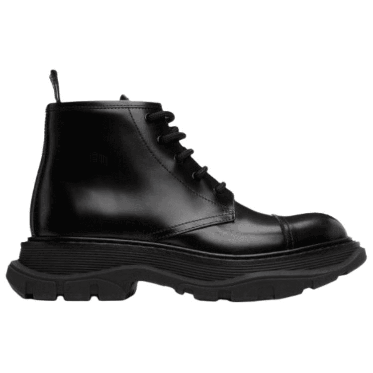 Alexander McQueen Leather Round Toe Lace-Up Ankle Boots Women's Black 3