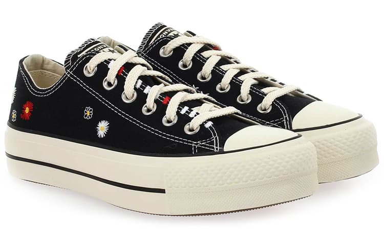 Converse Women's Chuck Taylor All Star Lift Low 'Daisy Embroidery   Black' Women's 6